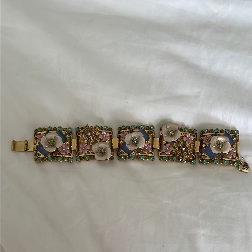 Betsey Johnson Floral Gold and Pink Bracelet